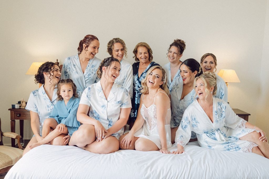Bride with bridesmaids getting ready at Queluz Palace