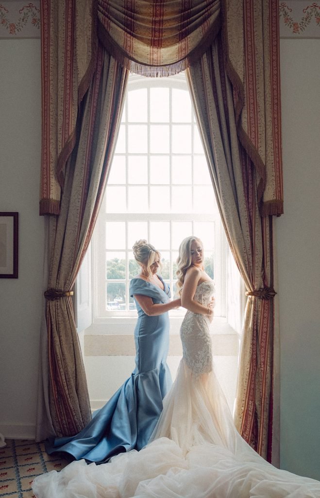 Bride getting ready inside Queluz Palace before ceremony