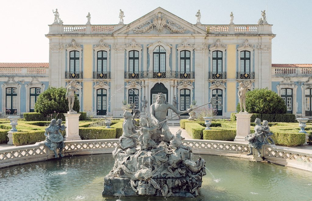 Palace gardens at Queluz Palace wedding venue in Portugal