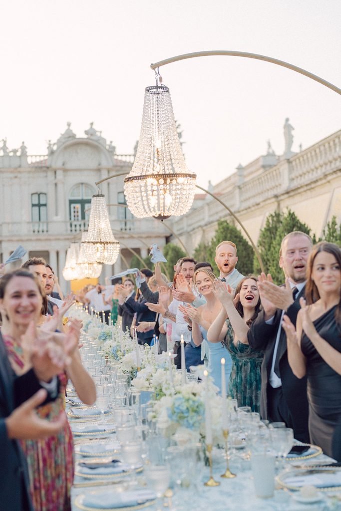 Guests enjoying wedding reception at Queluz Palace