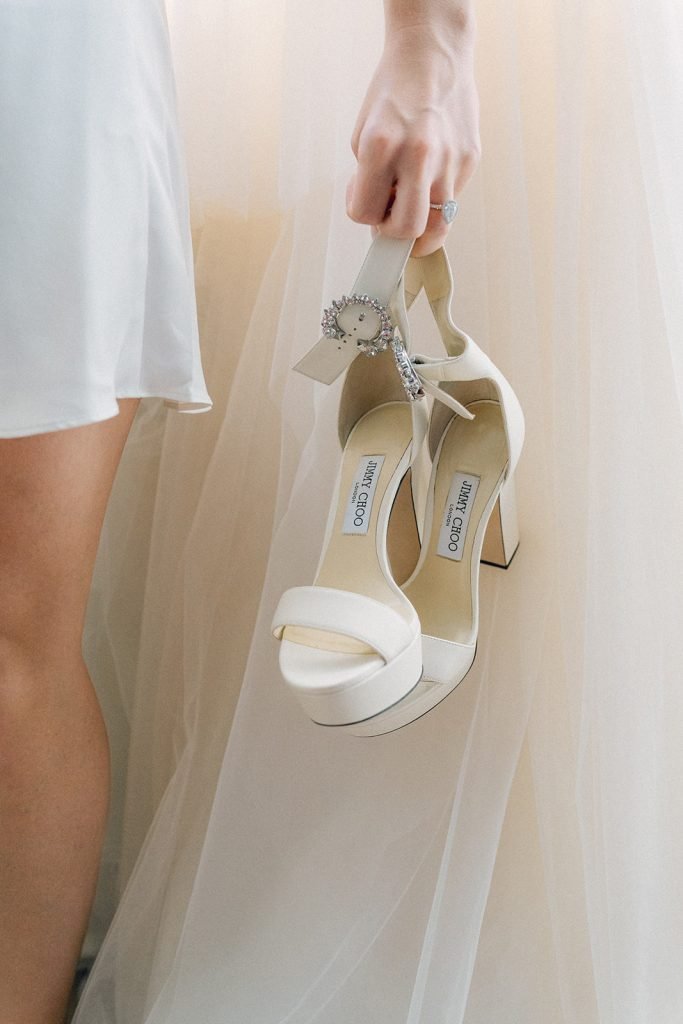 Bridal details including shoes and accessories at Queluz Palace wedding