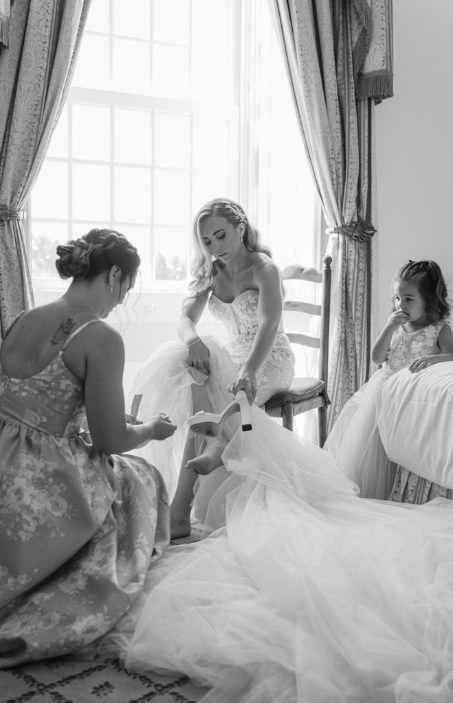 Emotional moment during bridal preparations at Lisbon wedding