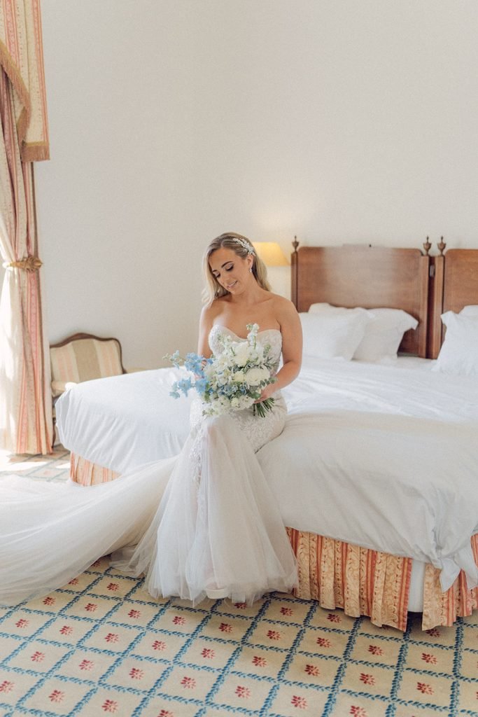 Bride portrait inside Queluz Palace before wedding ceremony