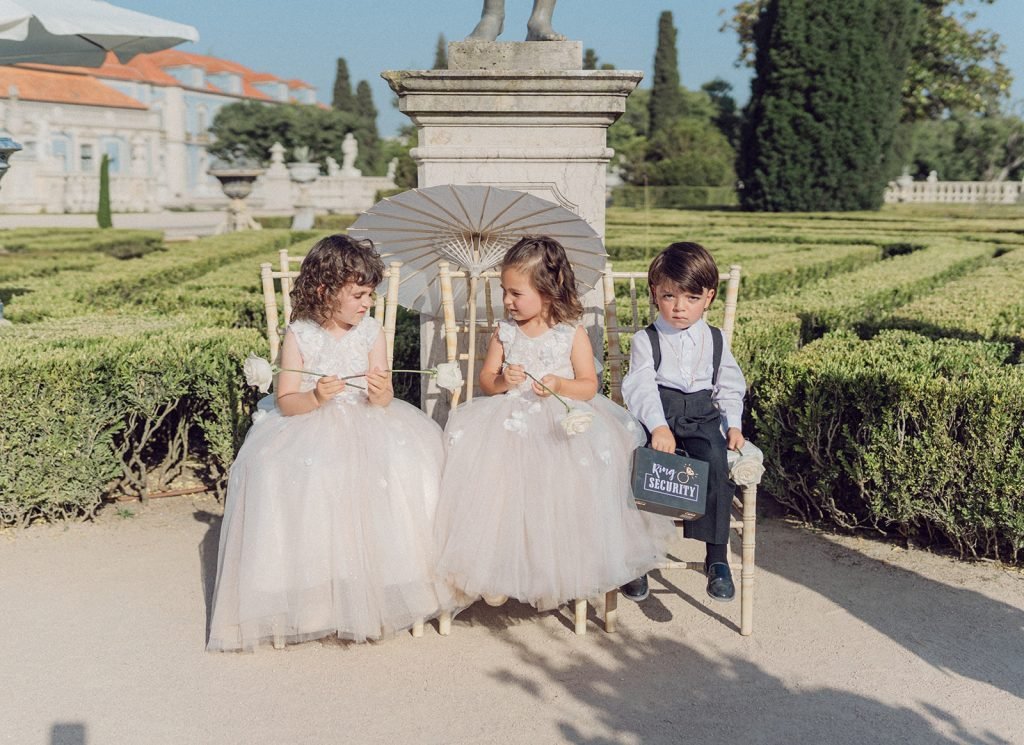 Wedding ceremony moment surrounded by historic architecture