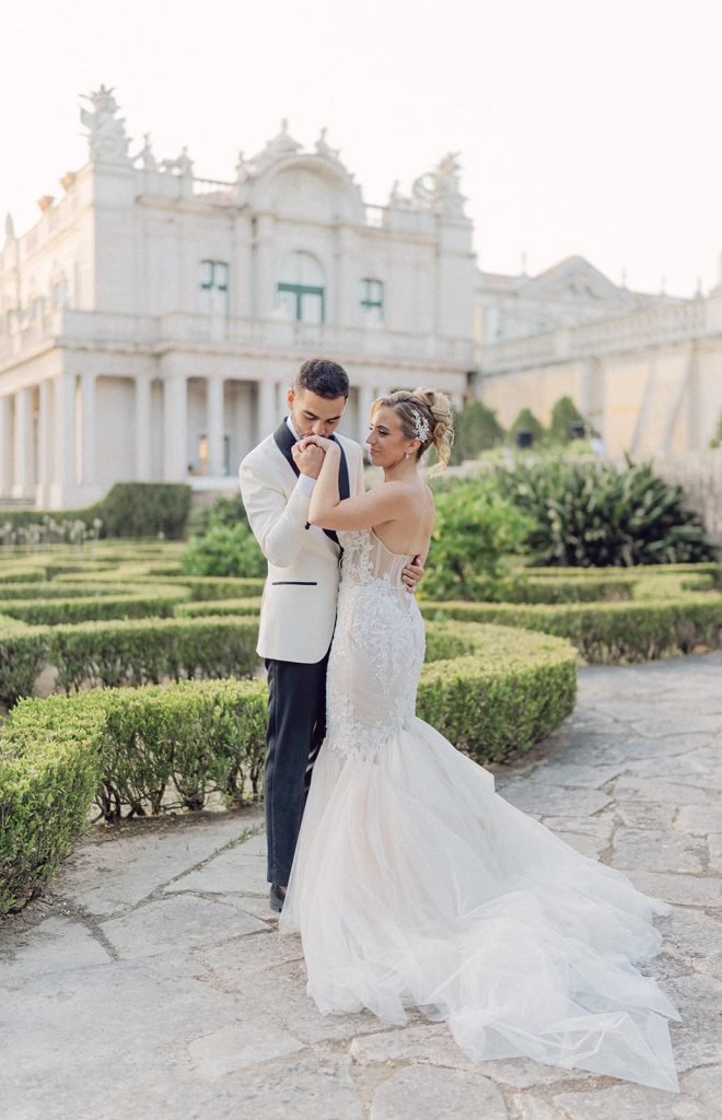 Sunset portrait at Queluz Palace wedding