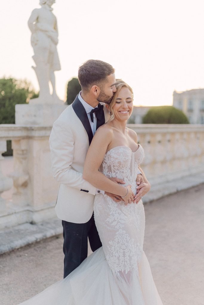 Romantic couple portrait at Lisbon palace wedding venue
