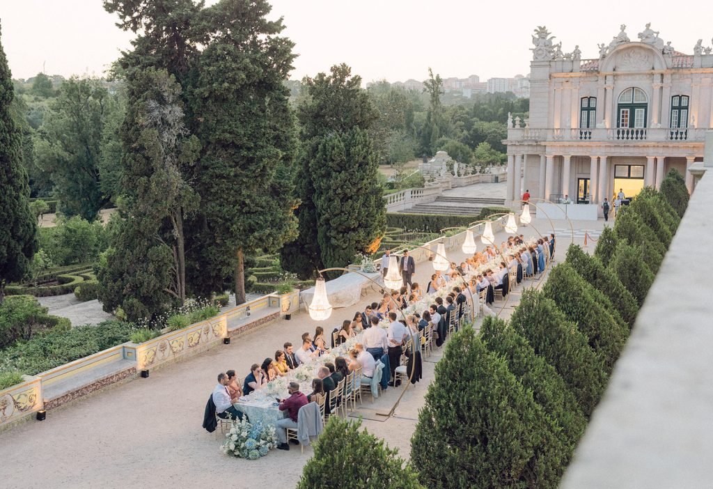 Wedding dinner atmosphere at Queluz Palace Portugal