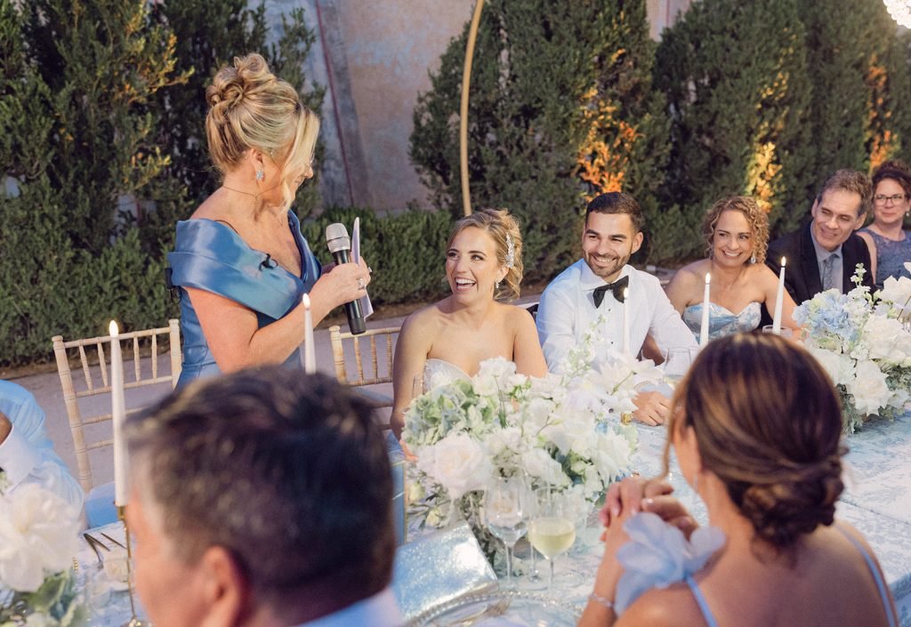 Emotional speech during reception at palace wedding