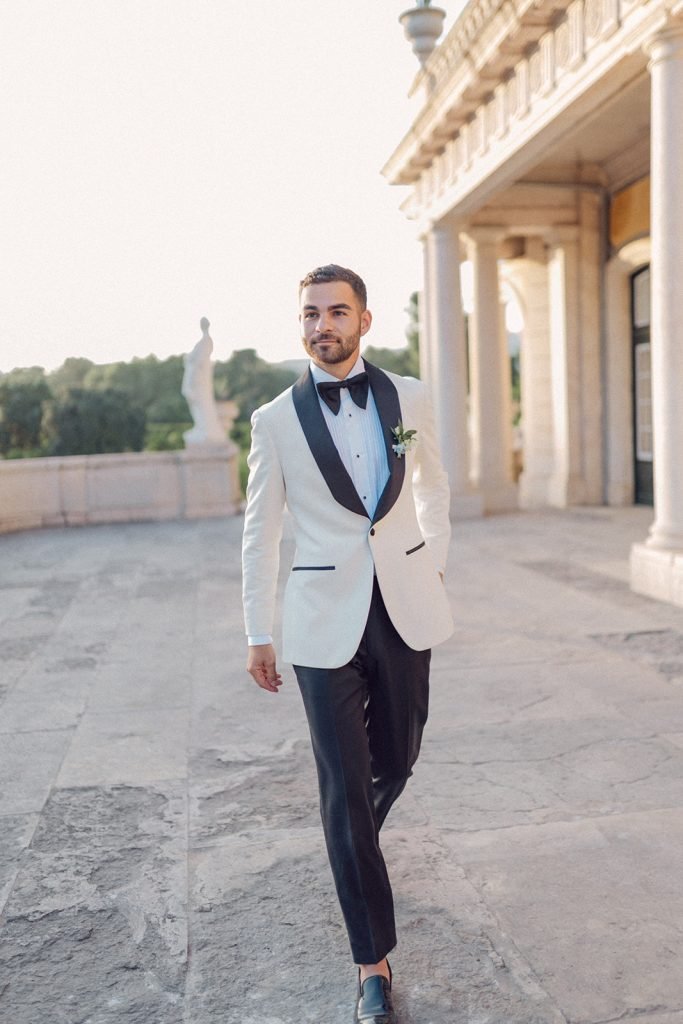 Groom portrait at Queluz Palace wedding in Portugal