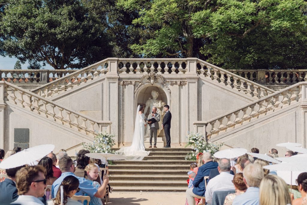 Intimate ceremony moment at Vandelli Botanical Garden in Portugal