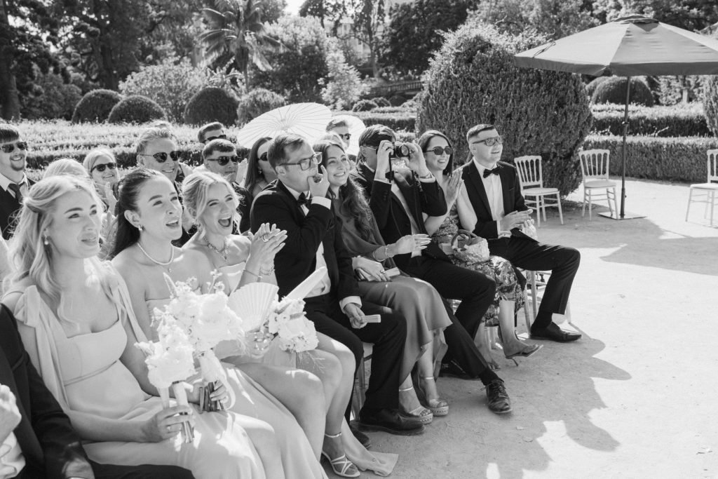 Wedding ceremony on Vandelli Botanical Garden staircase with guests