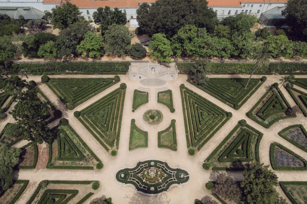Aerial view of Vandelli Botanical Garden wedding venue in Lisbon, Portugal