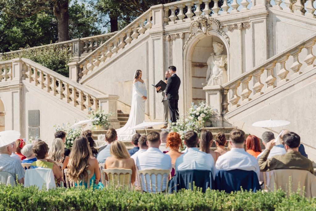 Wedding ceremony with guests at Vandelli Botanical Garden Lisbon